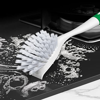 Amazer Dish Brush with Handle, 2 Pack Kitchen Scrub Brushes for Cleaning, Dish Scrubber with Stiff Bristles for Sink, Pots, Pans