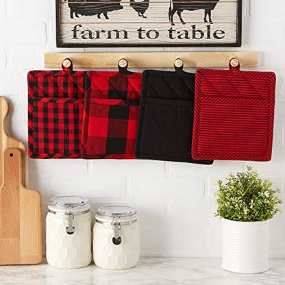 DII Gingham Check Kitchen Collection, Red/Black, Potholder Set