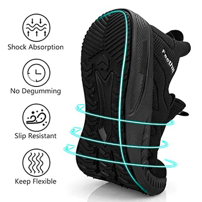 Feethit Mens Slip on Walking Shoes Fashion Lightweight Non Slip Running Sneakers Breathable Comfortable Sneakers for Gym Travel Work All Black 11