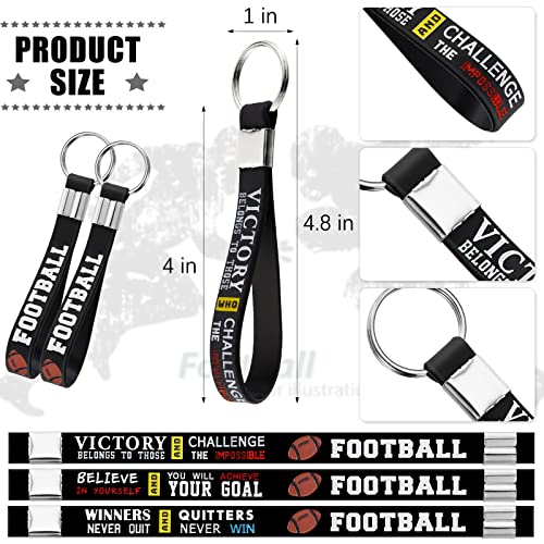 Junkin 24 Pieces Football Theme Party Favors Football Silicone Keychains with Motivational Quotes for Boys Teens Adults Football Accessories Party Supplies