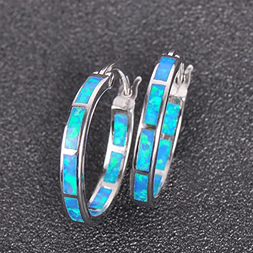  925 Sterling Silver Hoop Earring, Opal Small Hoop Earring for Women, Hypoallergenic Jewelry Cubic Zirconia Huggie Hoop Earrings Blue