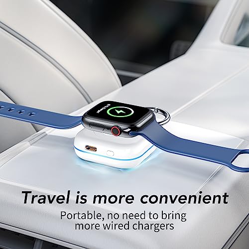 HUOTO Portable Charger for Apple Watch,Wireless Magnetic iWatch Charger 1200mAh Power Bank Travel Keychain Accessories Smart Watch Charger for Apple Watch Series 8/7/6/5/4/3/2/SE/Ultra (White)