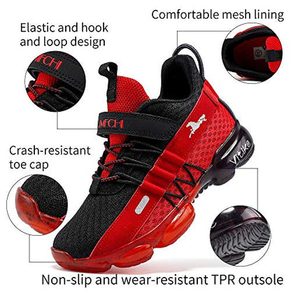 JMFCHI Boys Girls Kids' Sneakers Knitted Mesh Sports Shoes Breathable Lightweight Running Shoes for Kids Fashion Athletic Casual Shoes Black/Red Size 4