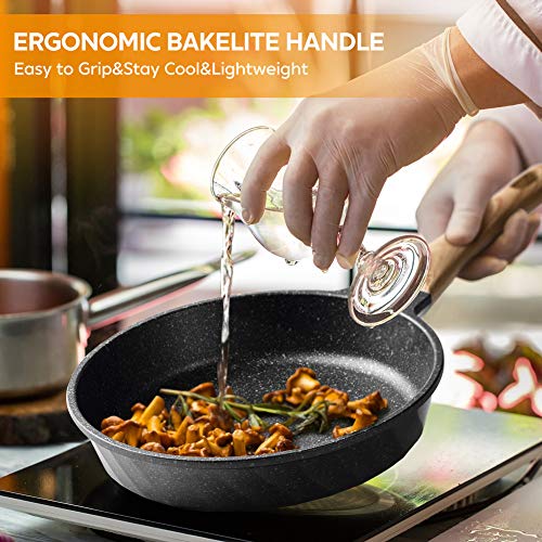 YIIFEEO Frying Pans Nonstick, Induction Frying Pan Set Granite Skillet Pans for Cooking Omelette Pan Cookware Set with Heat-Resistant Handle, Christmas Gift for Women (8" &9.5" &11")