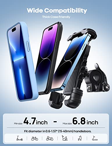 Lamicall Bike Phone Holder, Motorcycle Phone Mount - Motorcycle Handlebar Cell Phone Clamp, Scooter Phone Clip for iPhone 14 Plus/Pro Max, 13 Pro Max, S9, S10 and More 4.7" to 6.8" Smartphones