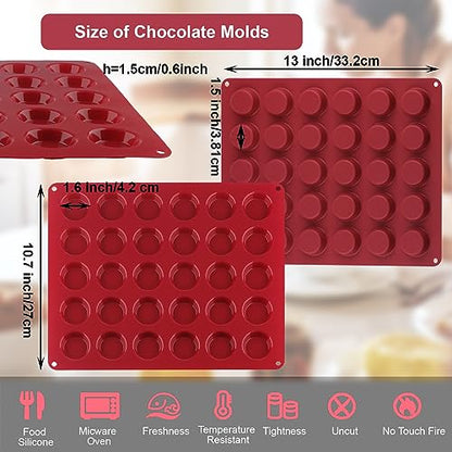 Nalchois 2Pcs Silicone Chocolate Molds, Non-stick 30-Cavity Round Cylinder Chocolate Cover Molds for Candy, Peanut Butter Cup, Silicone Baking Molds for Keto Fat Bombs, Cordial, Jelly, Ice Cube Tray