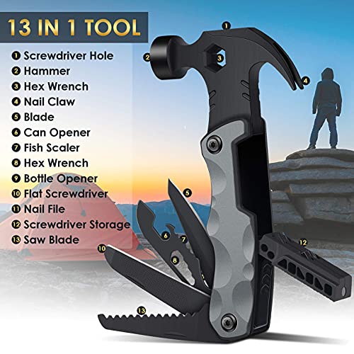 Multitool Camping Accessories Stocking Stuffers for Men Dad Gifts, 13 In 1 Survival Multi Tools Hammer Christmas Cool Gadgets for Adults Him Boyfriend Husband Grandpa Women Birthday Valentines Fathers