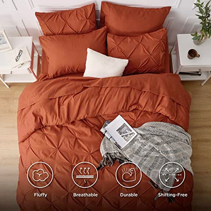 Bedsure Queen Comforter Set - Bed in a Bag Queen 7 Pieces, Pintuck Bedding Sets Burnt Orange Bed Set with Comforter, Sheets, Pillowcases & Shams