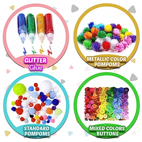 FUNZBO Arts and Crafts Supplies for Kids Crafts - Arts and Crafts for Kids Age 4-8, 4-6, 8-12 with Glitter Glue Stick for Kids, Pipe Cleaners Craft & Craft Tools, DIY School Supplies Kit, Girls Toys