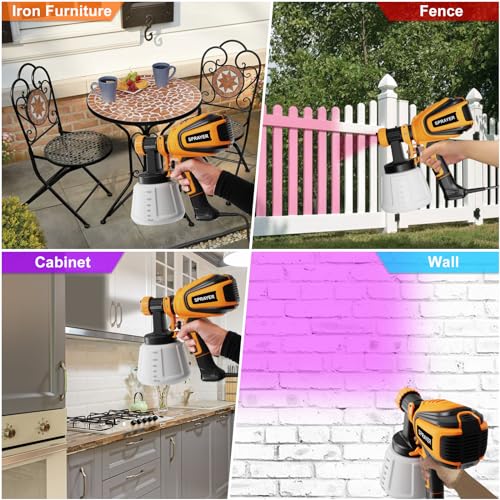 VONFORN Paint Sprayer, 700W HVLP Spray Gun with Cleaning & Blowing Joints, 4 Nozzles and 3 Patterns, Easy to Clean, for Furniture, Cabinets, Fence, Walls, Door, Garden Chairs etc. VF803