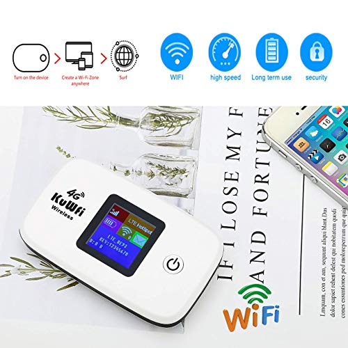 Mobile WiFi Hotspot | KuWFi 4G LTE Unlocked Wi-Fi Hotspot Device | Portable WiFi Router with SIM Card Slot for Travel Support B2/B4/B5/B12/B17 for AT&T/T-Mobile