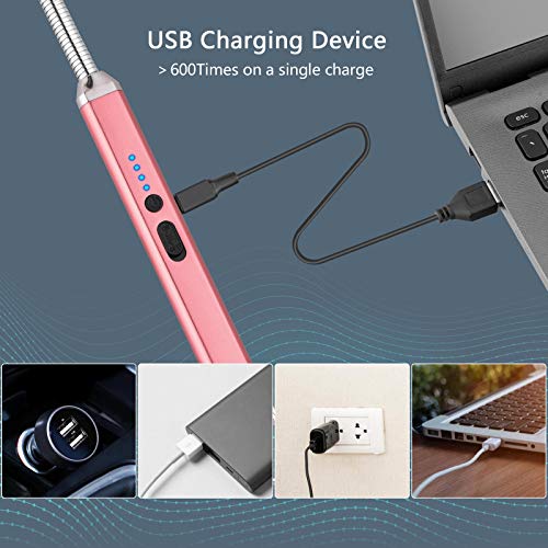 MEIRUBY Lighter, Electric Candle Lighter Rechargeable USB Arc Lighters for Camping BBQ Sports Fan Tools (Rose Gold)