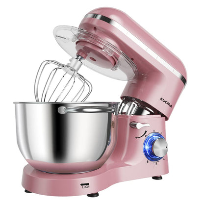 Aucma Stand Mixer,6.5-QT 660W 6-Speed Tilt-Head Food Mixer, Kitchen Electric Mixer with Dough Hook, Wire Whip & Beater (6.5QT, Pink)