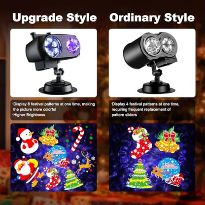 Brighter Christmas Decorations Projector Lights Outdoor 2023 Upgrade, Display 8 Patterns at a Time, 8 Themes Holiday Projector Light Show Outdoor
