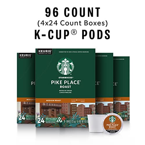 Starbucks K-Cup Coffee Pods—Medium Roast Coffee—Pike Place Roast for Keurig Brewers—100% Arabica—4 boxes (96 pods total)