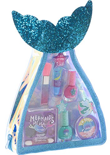 Townley Girl Mermaid Vibes Makeup Set with 8 Pieces, Including Lip Gloss, Nail Polish, Body Shimmer and More in Mermaid Bag, Ages 3+ for Parties, Sleepovers and Makeovers