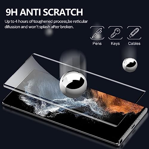 letosan 3 Pack Galaxy S22 Ultra Screen Protector, HD Clear Tempered Glass, Fingerprint Unlock, 3D Curved, Scratch Resistant, Bubble-Free for Samsung Galaxy S22 Ultra 5G Glass Screen Protector