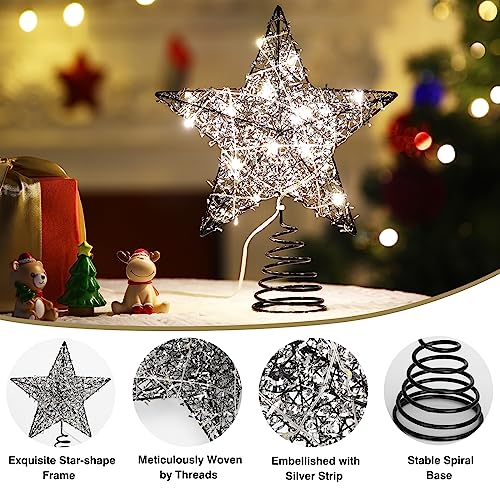 Roylvan Christmas Star Tree Topper with 8 Lighting Modes, USB Christmas Star Treetop with Timer Decorative Light with Silver Strip, 20 LED Light Xmas Tree Top Decor for Home Indoor Outdoor, Black