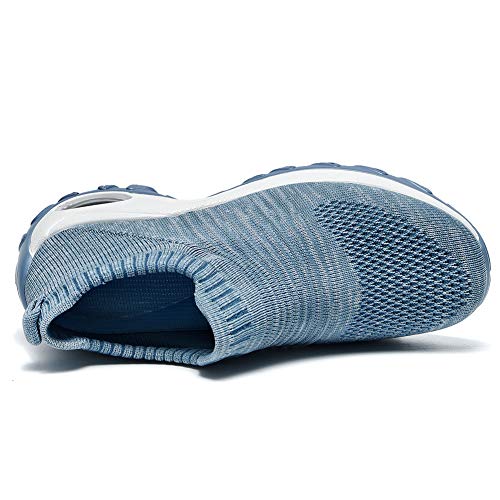 Women's Walking Shoes Sock Sneakers - Breathable Mesh Slip On Lady Girls Work Nursing Easy Shoes Platform Loafers Light Blue 9