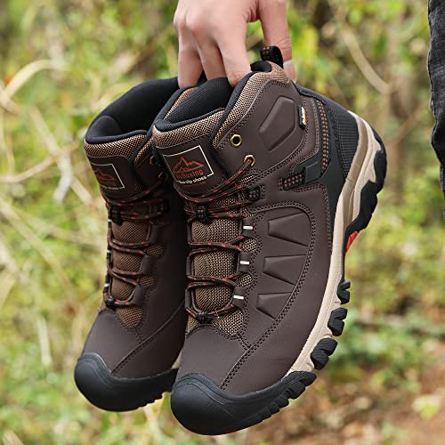 ASTERO Men Hiking Boot Warm Ankle Booties Non-slip Winter Shoes Snow Footwear for Male Climbing Trekking(Brown, Size 11)