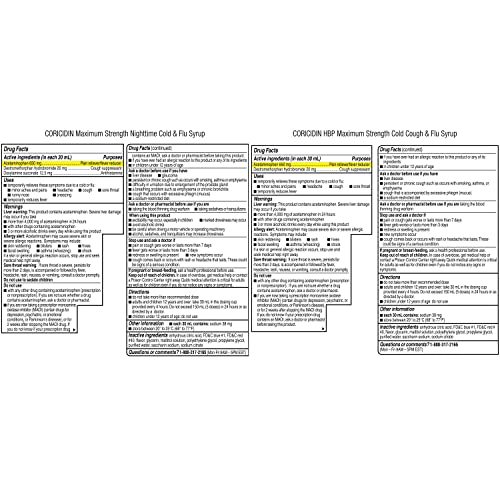 Coricidin HBP Maximum Strength Cold & Flu Day & Night Sugar-Free Liquid Twinpack, Decongestant-Free Cold Medicine for Adults with High Blood Pressure -12 Fl Oz (Pack of 2)