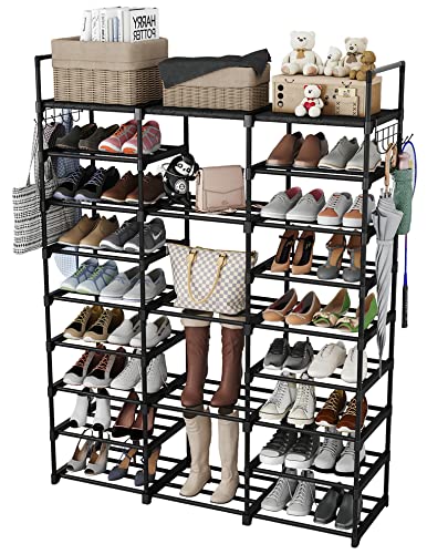 Kottwca Shoe Rack Organizer for Entryway Closet, 9 Tiers Metal Shoe Storage Shelf for 50-55 Pairs Shoe and Boots, Space Saving Large Shoe Cabinet for Bedroom Cloakroom Hallway