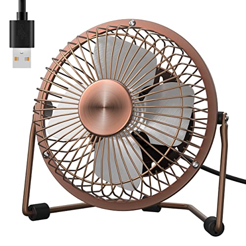 Zuvas Desk Fan Quiet Small USB Fan 360° Rotation Portable Table Fan 2 Speed Mini Personal Fan Air Cooling Electric Fan for Home Office Bedroom Travel Camping, 4 inch Bronze