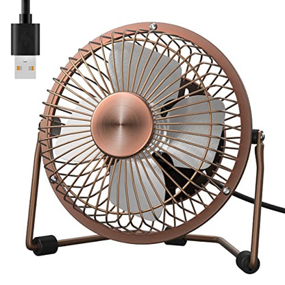 Zuvas Desk Fan Quiet Small USB Fan 360° Rotation Portable Table Fan 2 Speed Mini Personal Fan Air Cooling Electric Fan for Home Office Bedroom Travel Camping, 4 inch Bronze