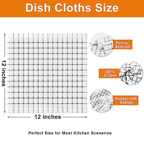 Fintale 100% Cotton Dish Cloths - Soft, Super Absorbent and Lint Free Dish Towels for Kitchen - Perfect for Drying and Washing Dishes - 6 Pack (Lattice Designed, Black) - 12 x 12 Inches