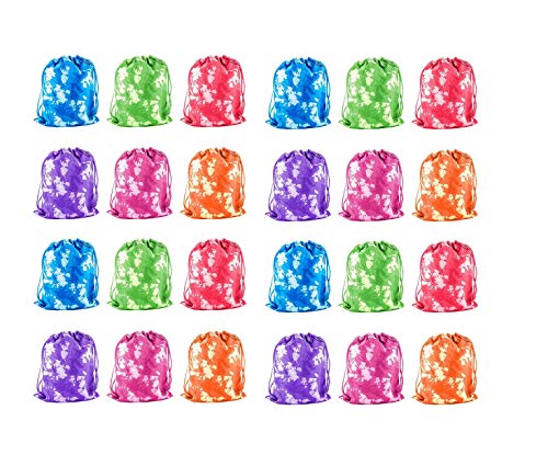 ifavor123 Assorted Bright Colors Tie Dye Polyester Drawstring Bags Party Favors Goodie Bags (24)