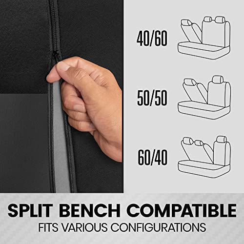 BDK PolyPro Car Seat Covers Full Set in Charcoal on Black – Front and Rear Split Bench Seat Covers for Cars, Easy to Install Car Seat Cover Set, Car Accessories for Auto Trucks Van SUV