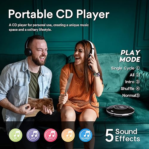 CD Player Portable,Compact CD Walkman Player with Headphones,Small Personal CD Players for Home/Travel with Non-Slip and Shockproof,Classic Discman Music Player Gift for Kids/Seniors-Black