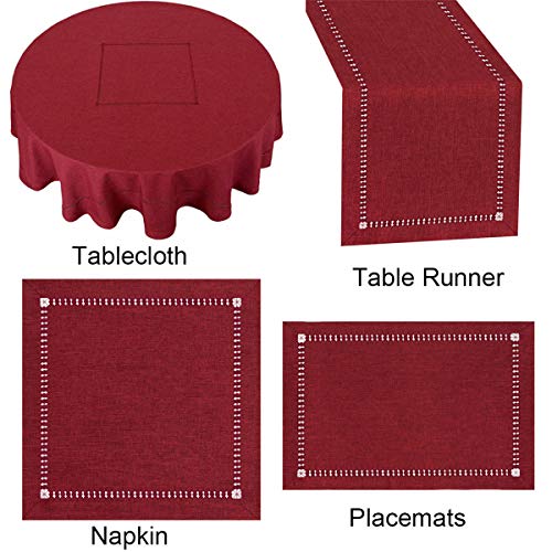 Grelucgo Large Handmade Hemstitched Polyester Rectangle Table Runners, Cranberry 14x120 inch