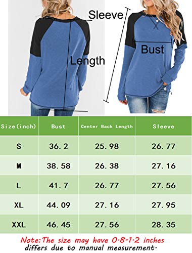 Bingerlily Women's Casual Long Sleeve Tunic Tops Crew Neck Color Block Blouses Blue-black