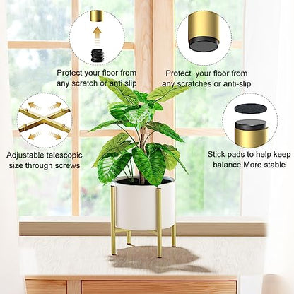 Metal Plant Stands for Indoor Plants Adjustable for 8 9 10 11 12 inches Planter Mid Century Stable Stylish Corner Plant Stand for Outdoor, Gold 1Pack, Pot not Included