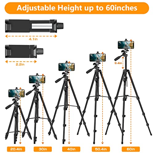 XXZU 60" Camera Tripod with Travel Bag,Cell Phone Tripod with Remote,Professional Aluminum Portable Tripod Stand with Phone Tripod Mount&1/4”Screw,Compatible with Phone/Camera/Projector/DSLR/SLR