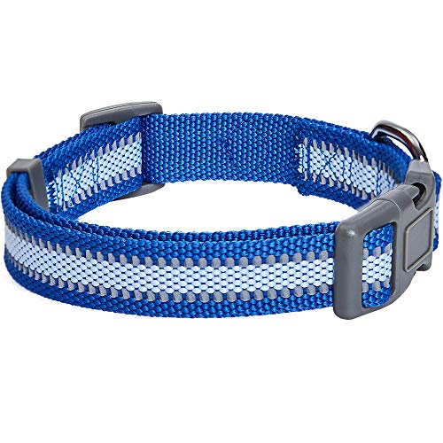 Blueberry Pet Essentials Reflective Back to Basics Adjustable Dog Collar, Navy Blue, Large, Neck 18"-26"