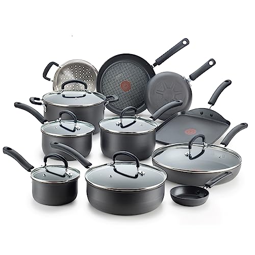 T-fal Ultimate Hard Anodized Nonstick Cookware Set 17 Piece Pots and Pans, Dishwasher Safe Black