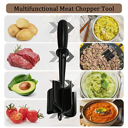 Meat Chopper, Hamburger Chopper Utensil, Professional Heat Resistant Nylon, Masher & Smasher Meat, Potato Masher Ground Beef & Turkey -Non Stick Mix Chopper for Kitchen Tool