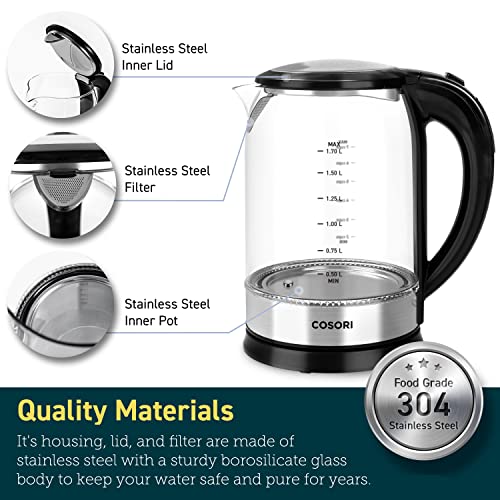 COSORI Electric Kettle Temperature Control with 6 Presets, 60min Keep Warm 1.7L Electric Tea Kettle & Hot Water Boiler, 304 Stainless Steel Filter, Auto-Off & Boil-Dry Protection, BPA Free, Black