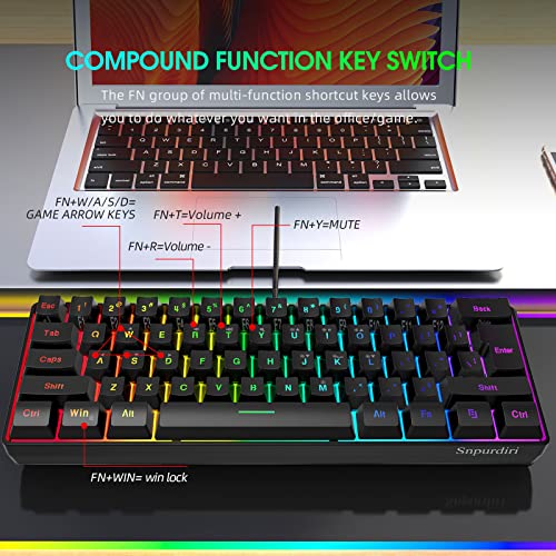 DGG K60 61 Keys RGB Backlit 60% Wired Gaming Keyboard, Ergonomic Waterproof Mini Compact 60 Percent Mechanical Feeling Keyboard, for PC Mac PS4 Xbox Gamer, Typist, Travel