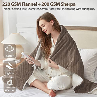 Homemate Heated Blanket Electric Throw - 50"x60" Heating Blanket Throw 1/2/4/6/8 Hours Auto-Off 10 Heat Levels Heat Blanket Over-Heat Protection Soft Flannel Sherpa Heater Blanket ETL Certification