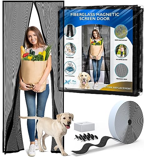 Flux Phenom Easy to Install Magnetic Screen Door [Upgraded Version] - Heavy Duty Fiberglass Screen Door Mesh for Window, Patio and Sliding Doors - Door Screen Magnetic Closure Keeps Bugs Out