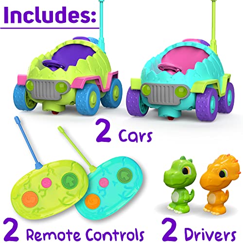 MindSprout Dino Chasers Set of 2 Remote Control Car for Toddler, Kids Toys Age 2 3 4 5, Boys & Girls Birthday Gift, Dinosaur Toy 2-4, LED Lights & Music