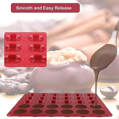 Nalchois 2Pcs Silicone Chocolate Molds, Non-stick 30-Cavity Round Cylinder Chocolate Cover Molds for Candy, Peanut Butter Cup, Silicone Baking Molds for Keto Fat Bombs, Cordial, Jelly, Ice Cube Tray
