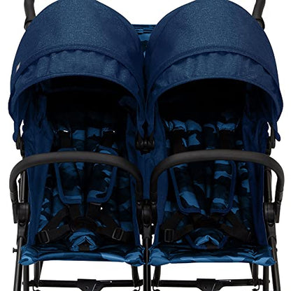 GAP babyGap Classic Side-by-Side Double Stroller - Lightweight Double Stroller with Recline, Extendable Sun Visors & Compact Fold - Made with Sustainable Materials, Navy Camo