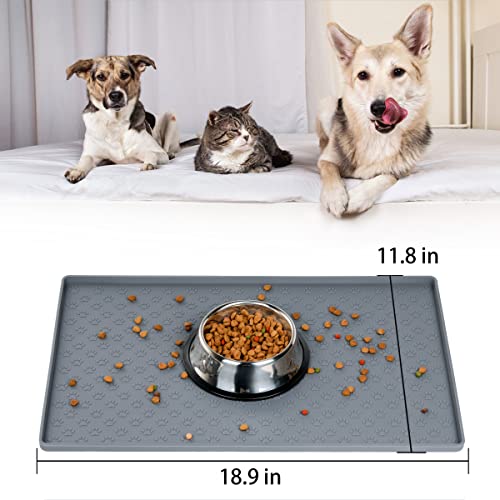 Dog Cat Pet Food Mat Dog Feeding Mat for Food and Water Silicone Dog Dish Mats for Floors Waterproof Slip Dog Bowl Mat with Raised Edges to Prevent Food and Water Messes on Floor