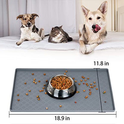 Dog Cat Pet Food Mat Dog Feeding Mat for Food and Water Silicone Dog Dish Mats for Floors Waterproof Slip Dog Bowl Mat with Raised Edges to Prevent Food and Water Messes on Floor