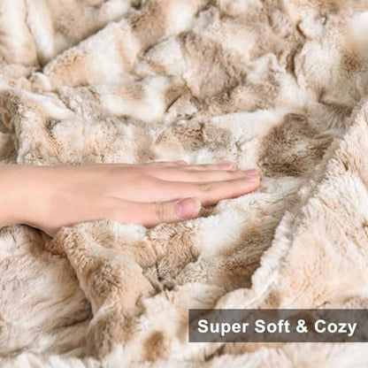 Throw Blanket, 50" x 60" Super Soft Fuzzy Warm Thick Faux Fur Throw Blanket for Couch Bed Sofa, Luxurious Thick Cozy Fall Throws Blankets for Living Room, Marbled Ivory