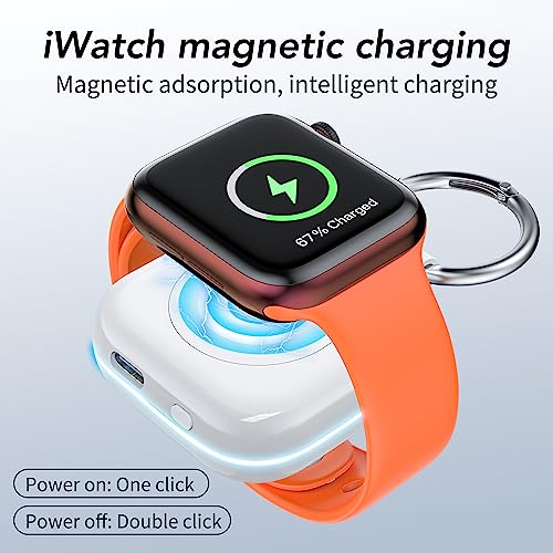 HUOTO Portable Charger for Apple Watch,Wireless Magnetic iWatch Charger 1200mAh Power Bank Travel Keychain Accessories Smart Watch Charger for Apple Watch Series 8/7/6/5/4/3/2/SE/Ultra (White)